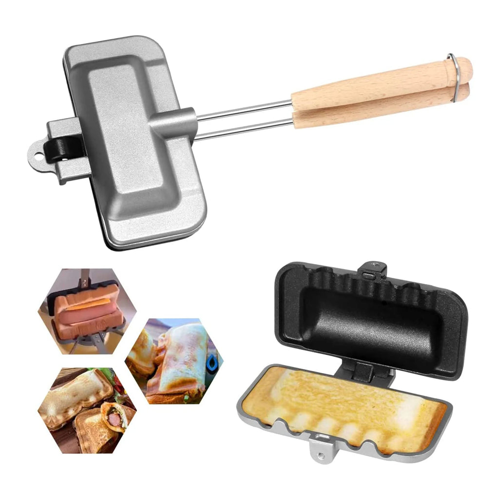 Double-Sided Sandwich Baking Pan Hot Dog Toaster Non-Stick Pan Cheese Maker Portable Home Camp Fry Pan Mini Sandwich Maker Flip