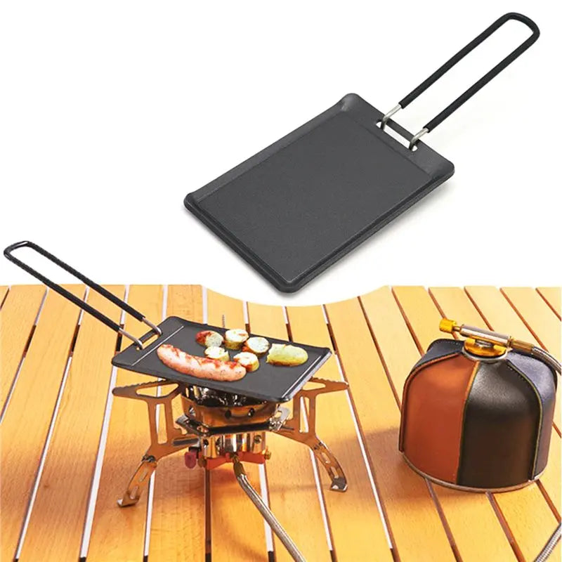 BA-Outdoor Mini Portable Grill Pan Small Camping Frying Pan Travel Hiking Picnic Camping Cookware Barbecue Tool Dish Pan