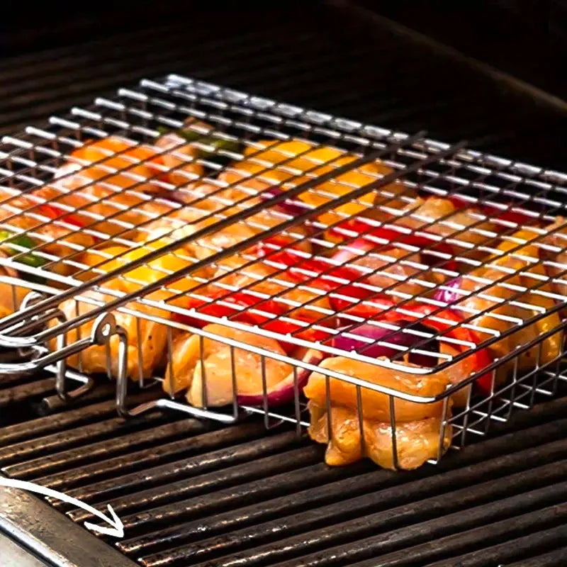 1pc BBQ Fish Grill Basket for Outdoor Grill, Stainless Steel Vegetable Grilling Basket with Detachable and Foldable Handle