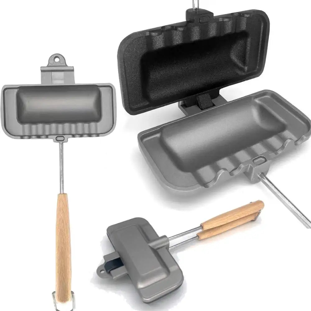 Double-Sided Sandwich Baking Pan Hot Dog Toaster Non-Stick Pan Cheese Maker Portable Home Camp Fry Pan Mini Sandwich Maker Flip